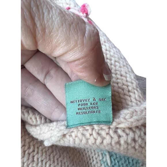 HWR Monogram Anthropologie Chocolate Box Cardigan Knit Beige Wool Blend Sz LARGE - Picture 3 of 10